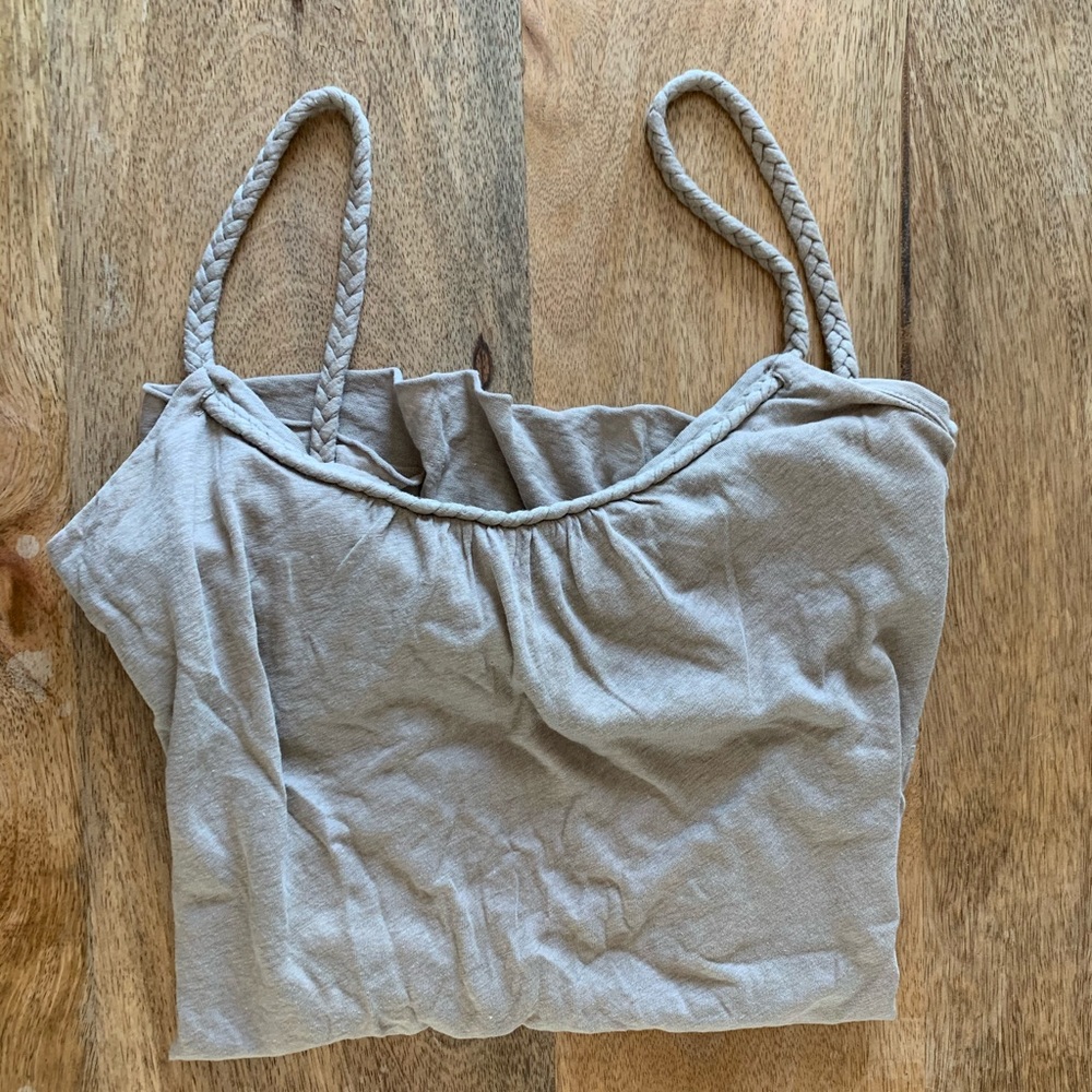 Super fun tan tank top with braided straps